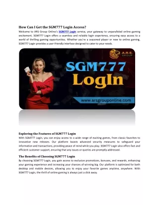 How Can I Get the SGM777 Login Access