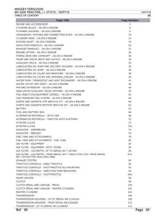 Massey Ferguson MF2620 TRACTOR (- 271213) Parts Catalogue Manual