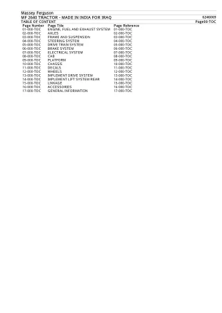 Massey Ferguson MF2640 TRACTOR - MADE IN INDIA FOR IRAQ Parts Catalogue Manual