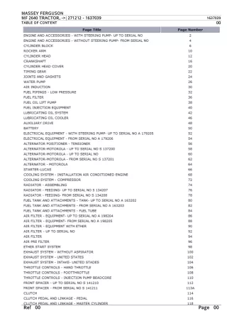 Massey Ferguson MF2640 TRACTOR (- 271212) Parts Catalogue Manual