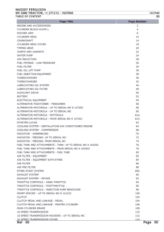 Massey Ferguson MF2680 TRACTOR (- 271212) Parts Catalogue Manual