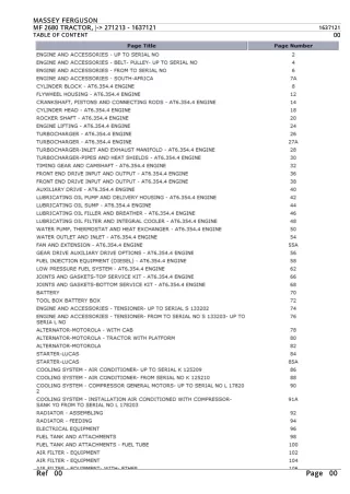 Massey Ferguson MF2680 TRACTOR (- 271213) Parts Catalogue Manual