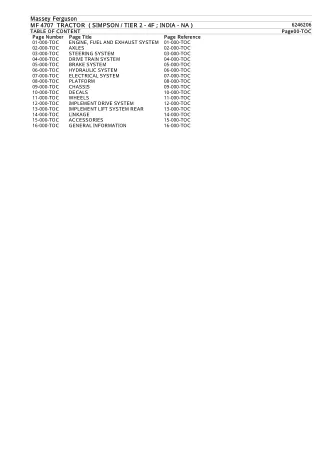 Massey Ferguson MF4707 TRACTOR (SIMPSON TIER 2-4F ; INDIA-NA) Parts Catalogue Manual