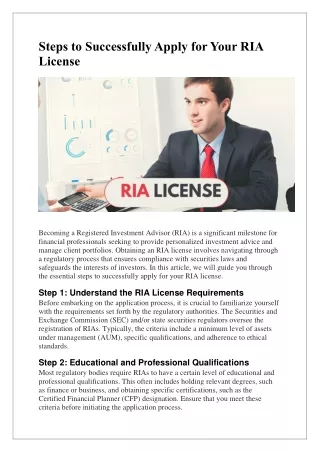 Steps to Successfully Apply for Your RIA License
