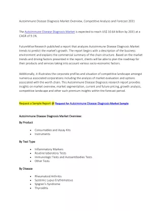 Autoimmune Disease Diagnosis Market Overview, Competitive Analysis and Forecast 2031