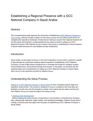 Establishing a Regional Presence with a GCC National Company in Saudi Arabia