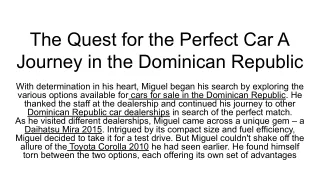 The Quest for the Perfect Car A Journey in the Dominican Republic