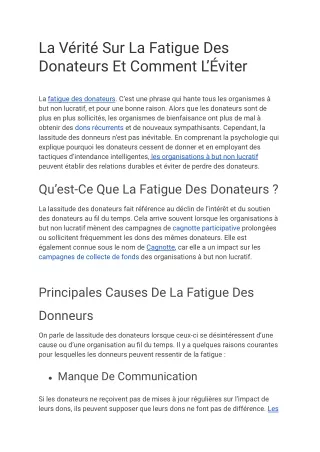 La Vérité Sur La Fatigue Des Donateurs Et Comment L'Éviter