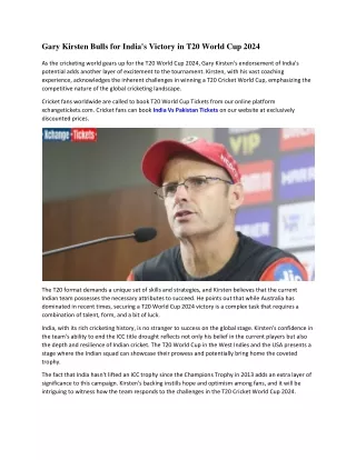 Gary Kirsten Bulls for India's Victory in T20 World Cup 2024