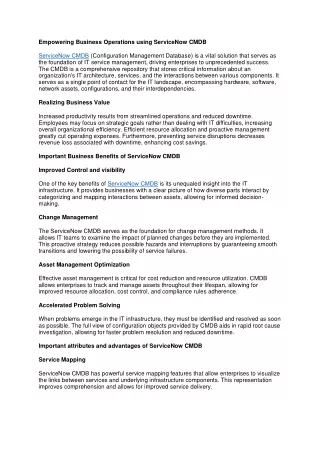Empowering Business Operations using ServiceNow CMDB
