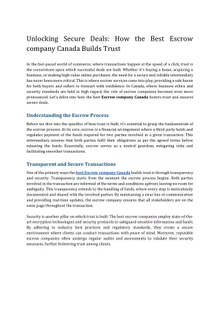 Unlocking Secure Deals_ How the Best Escrow Company in Canada Builds Trust
