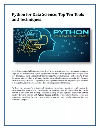 Python for Data Science Top Ten Tools and Techniques