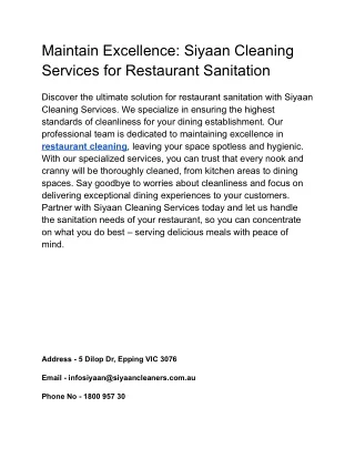 Maintain Excellence_ Siyaan Cleaning Services for Restaurant Sanitation