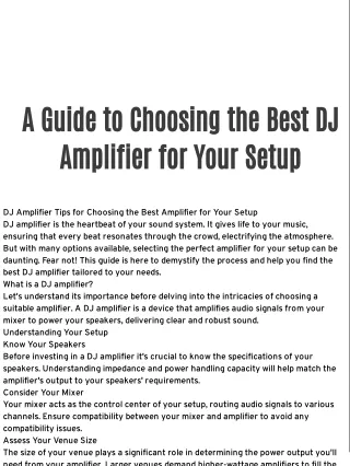 A Guide to Choosing the Best DJ Amplifier for Your Setup