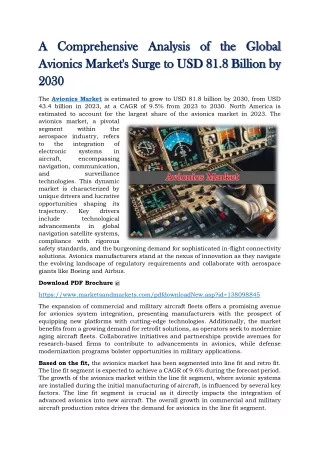 A Comprehensive Analysis of the Global Avionics Market's Surge to USD 81.8 Billion by 2030