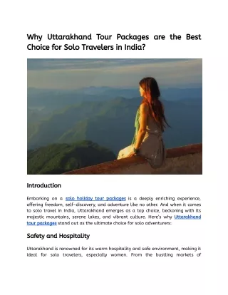 Why Uttarakhand Tour Packages are the Best Choice for Solo Travelers in India
