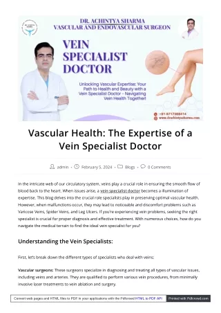 Exploring the Expertise of a Vein Specialist Doctor