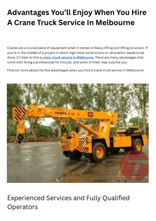 Crane Hire in Melbourne Elevating Construction Projects to New Heights