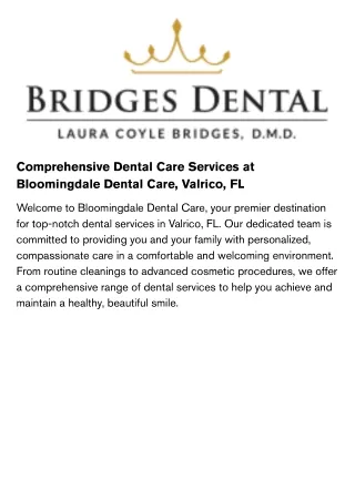 Comprehensive Dental Care Services at Bloomingdale Dental Care, Valrico, FL