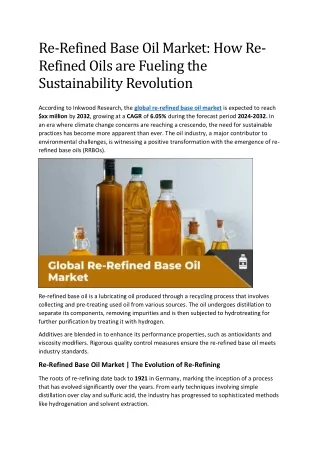 Re-Refined Base Oil Market: How Re-Refined Oils are Fueling the Sustainability R