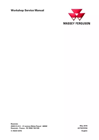 Massey Ferguson MF5709 Tractor Service Repair Manual (Pat No. ACT0019190)