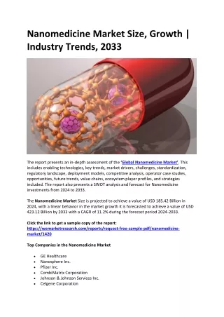 Nanomedicine Market Size, Growth, Industry Trends, 2033