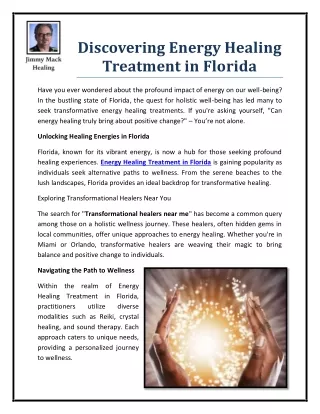 Discovering Energy Healing Treatment in Florida