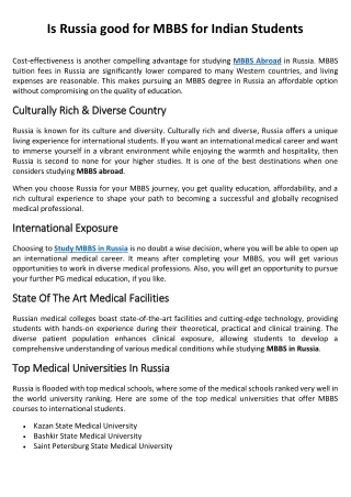 Is Russia good for MBBS for Indian Students