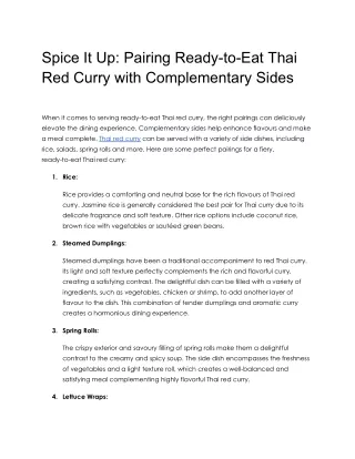 Spice It Up: Pairing Ready-to-Eat Thai Red Curry with Complementary Sides