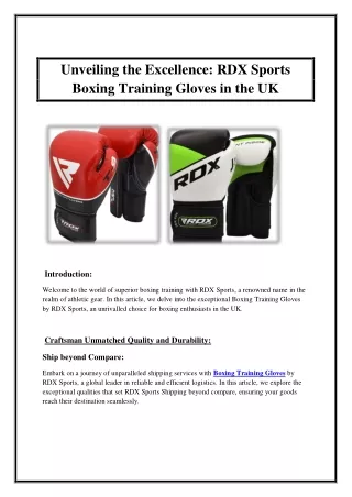 Unveiling the Excellence RDX Sports Boxing Training Gloves in the UK