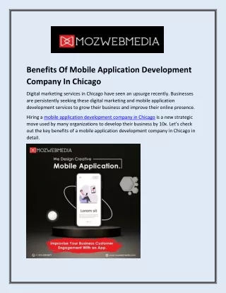 Benefits Of Mobile Application Development Company In Chicago