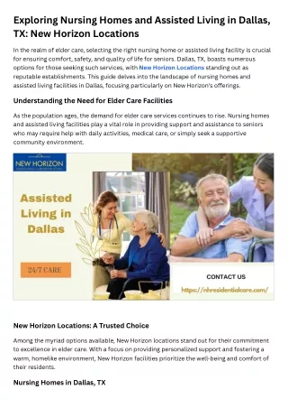 Exploring Nursing Homes and Assisted Living in Dallas, TX New Horizon Locations