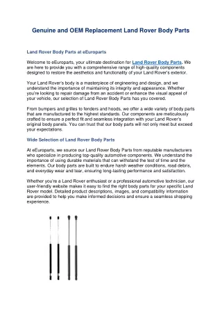 Land Rover Body Parts - eEuroparts