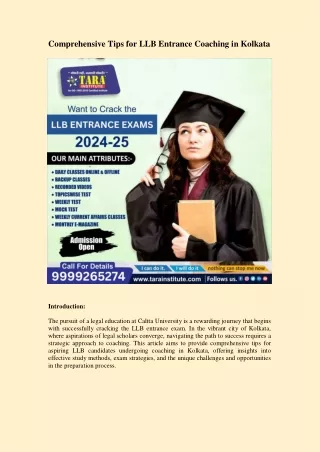 Comprehensive Tips for LLB Entrance Coaching in Kolkata