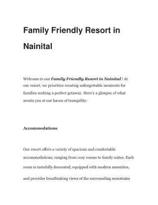 Family Friendly Resort in Nainital