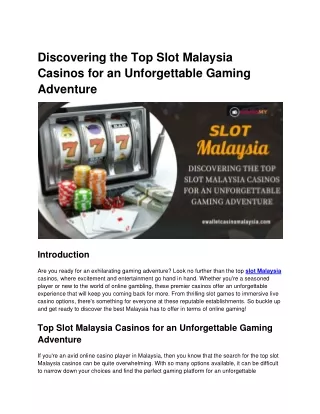 Discovering the Top Slot Malaysia Casinos for an Unforgettable Gaming Adventure