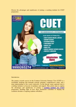 Discuss the advantages and significance of joining a coaching institute for CUET preparation