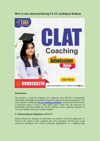 How to stay motivated during CLAT coaching in Kolkata