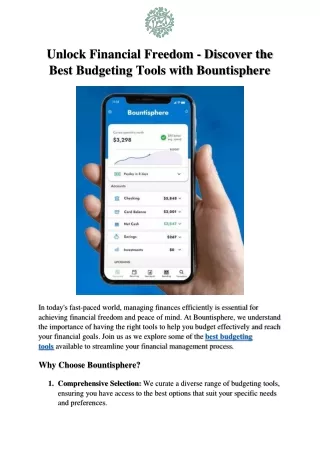 Unlock Financial Freedom - Discover the Best Budgeting Tools with Bountisphere