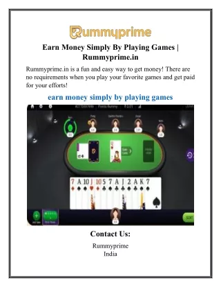 Earn Money Simply By Playing Games  Rummyprime.in