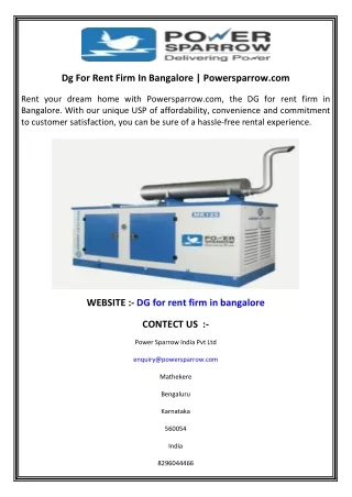 Dg For Rent Firm In Bangalore  Powersparrow.com