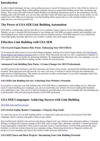 Automate Your Link Building Tasks with GSA SER Link Building Automation