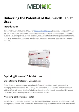 Rosuvas 10 Tablet Uses