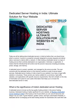 Dedicated Server Hosting in India_ Ultimate Solution for Your Website