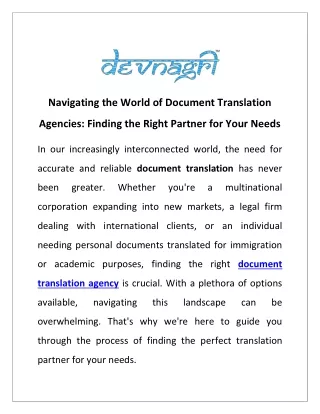 Navigating the World of Document Translation Agencies- Finding the Right Partner for Your Needs