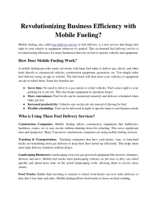 Revolutionizing Business Efficiency with Mobile Fueling