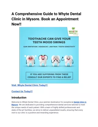 A Comprehensive Guide to Whyte Dental Clinic in Mysore