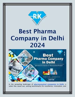 Best Pharma Company in Delhi 2024