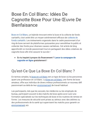 Boxe En Col Blanc  7 Idées Pratiques De Cagnotte Boxe