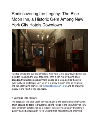 Rediscovering the Legacy_ The Blue Moon Inn, a Historic Gem Among New York City Hotels Downtown